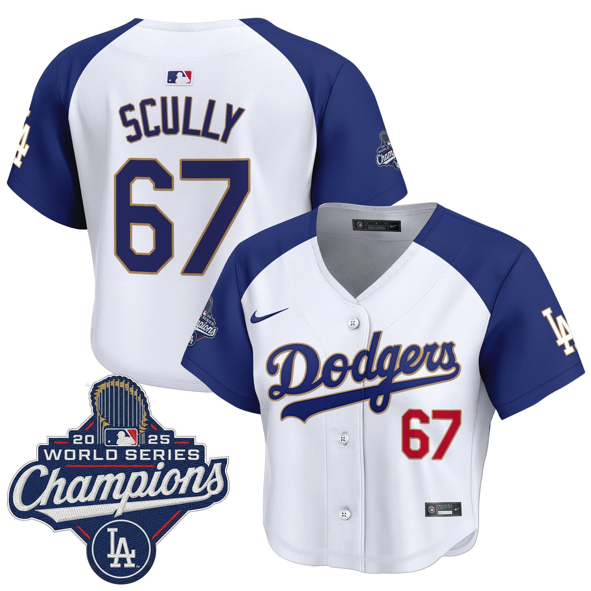 Women's Dodgers 2025 World Series Champions Patch Gold Trim Crop Top Baseball Jersey - All Stitched