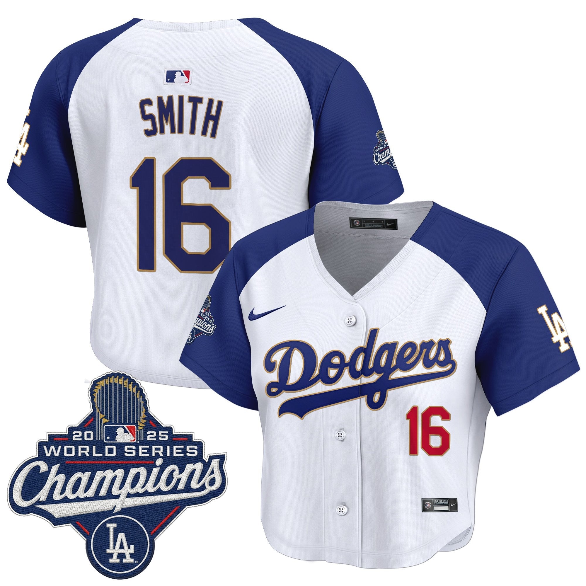 Women's Dodgers 2025 World Series Champions Patch Gold Trim Crop Top Baseball Jersey - All Stitched