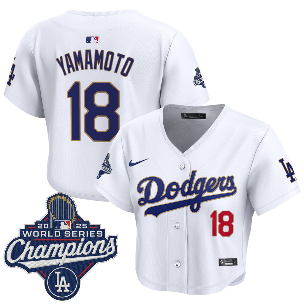 Women's Dodgers 2025 World Series Champions Patch Gold Trim Crop Top Baseball Jersey - All Stitched