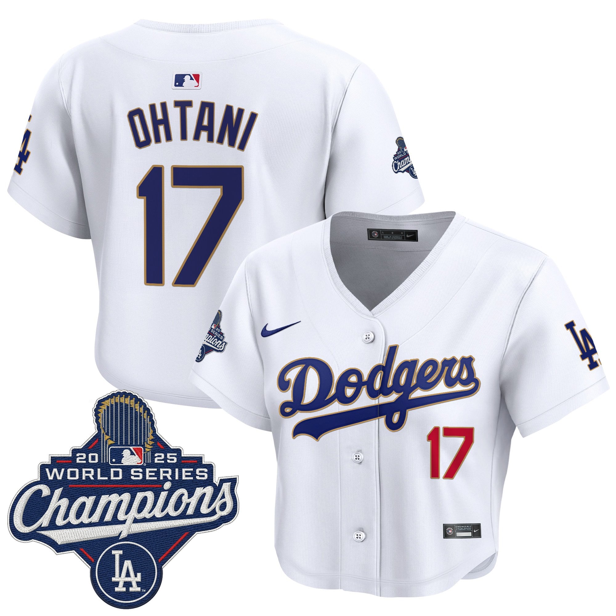 Women's Dodgers 2025 World Series Champions Patch Gold Trim Crop Top Baseball Jersey - All Stitched