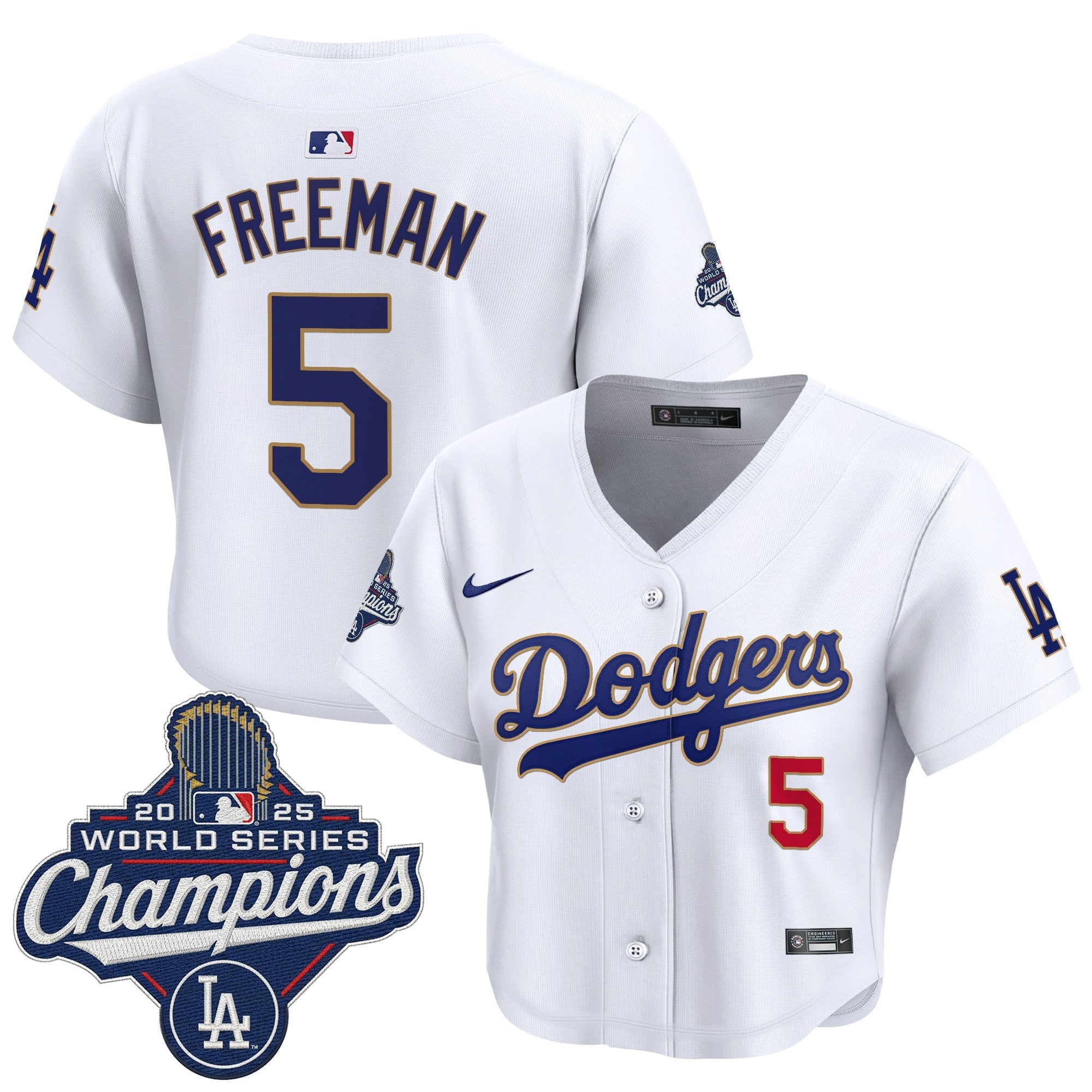 Women's Dodgers 2025 World Series Champions Patch Gold Trim Crop Top Baseball Jersey - All Stitched