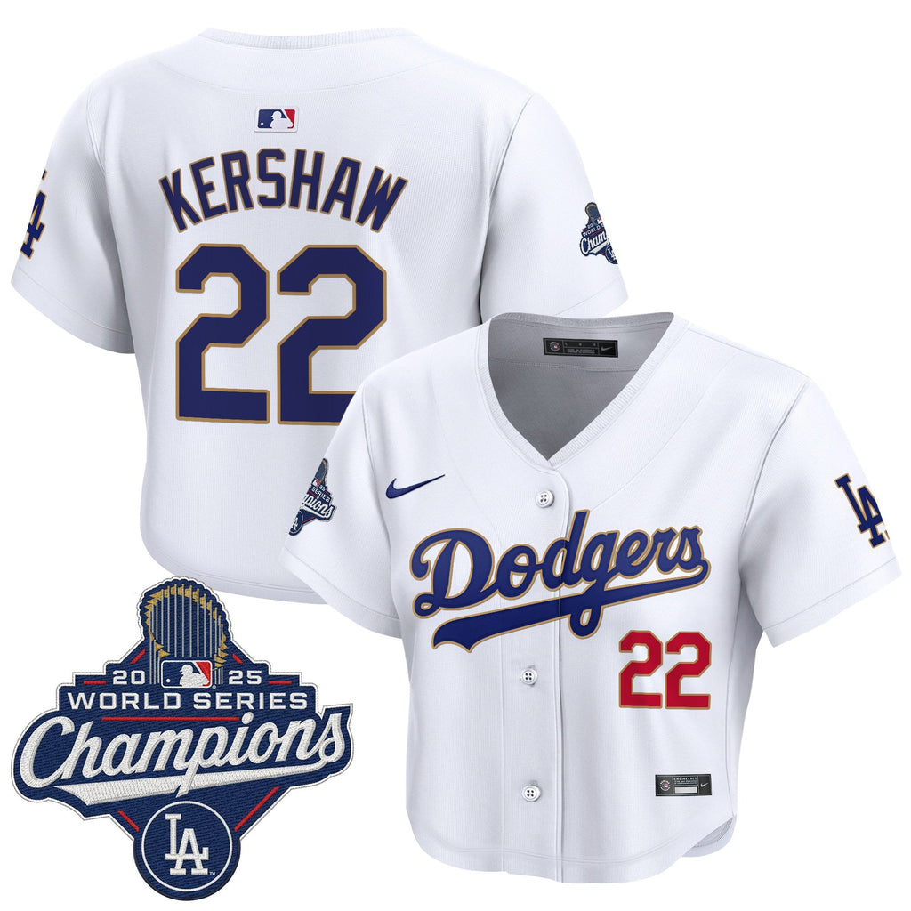 Women's Dodgers 2025 World Series Champions Patch Gold Trim Crop Top Baseball Jersey - All Stitched