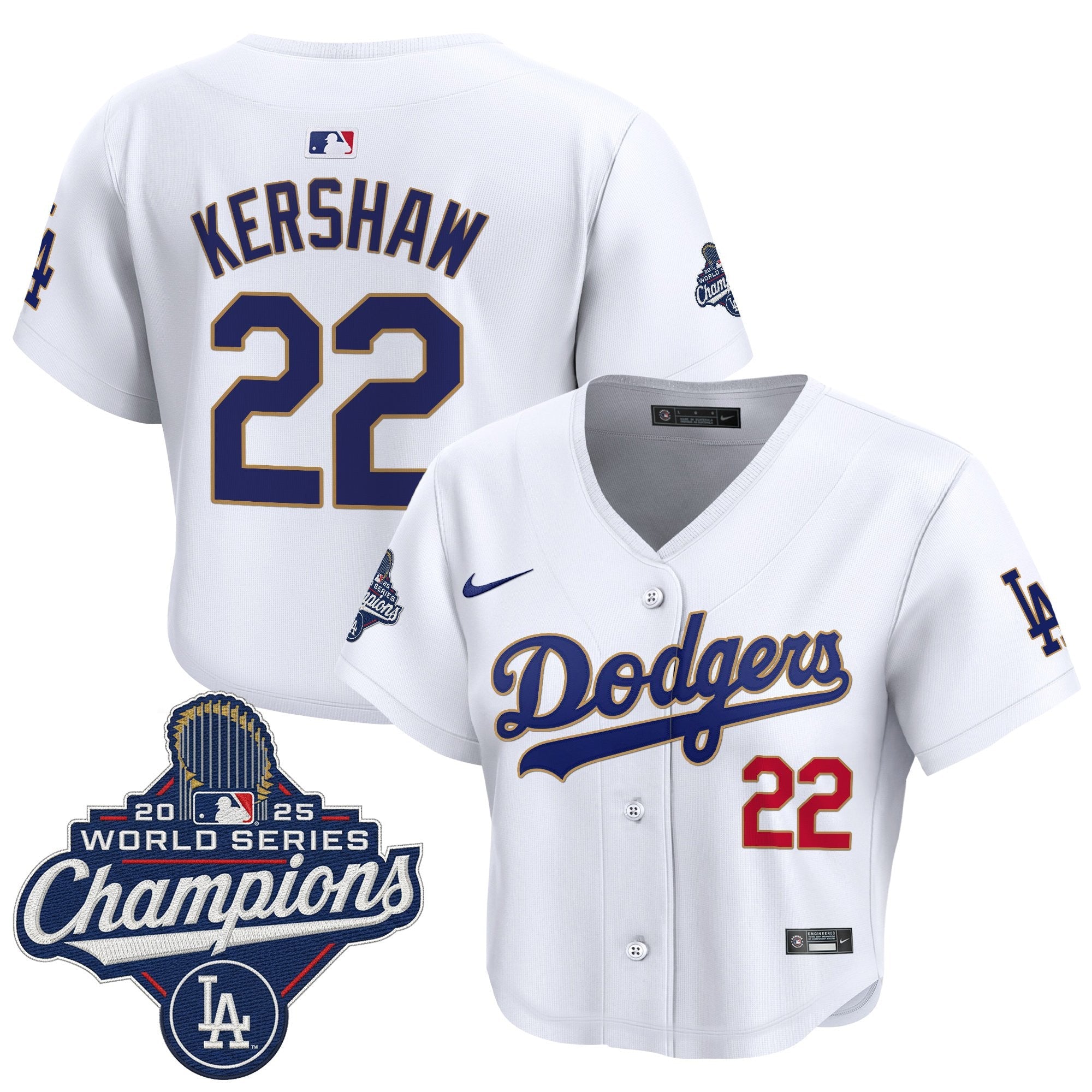 Women's Dodgers 2025 World Series Champions Patch Gold Trim Crop Top Baseball Jersey - All Stitched
