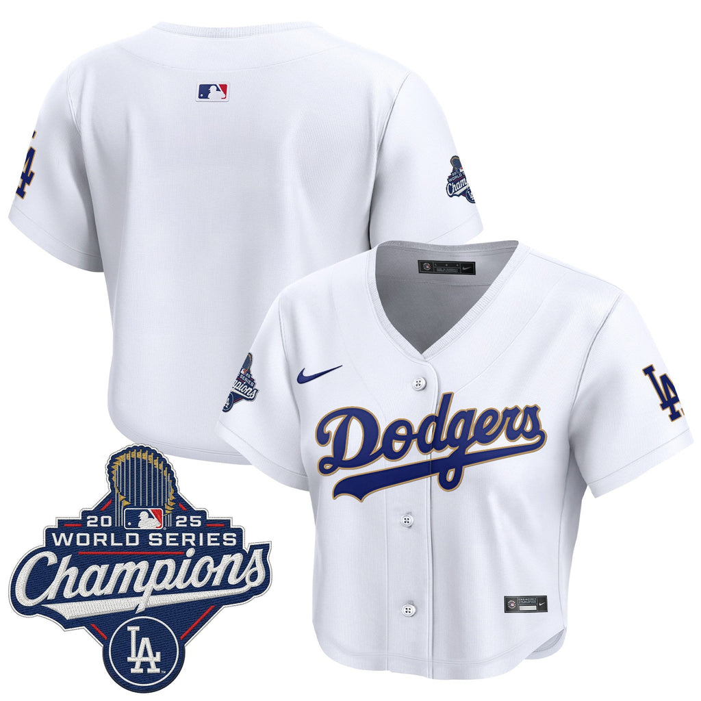 Women's Dodgers 2025 World Series Champions Patch Gold Trim Crop Top Baseball Jersey - All Stitched