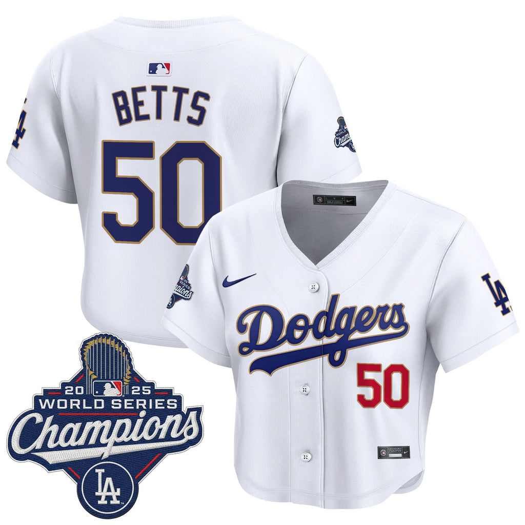 Women's Dodgers 2025 World Series Champions Patch Gold Trim Crop Top Baseball Jersey - All Stitched