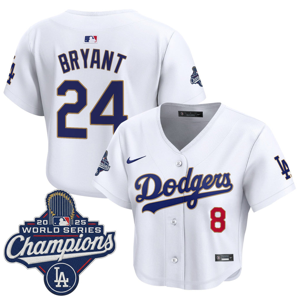 Women's Dodgers 2025 World Series Champions Patch Gold Trim Crop Top Baseball Jersey - All Stitched