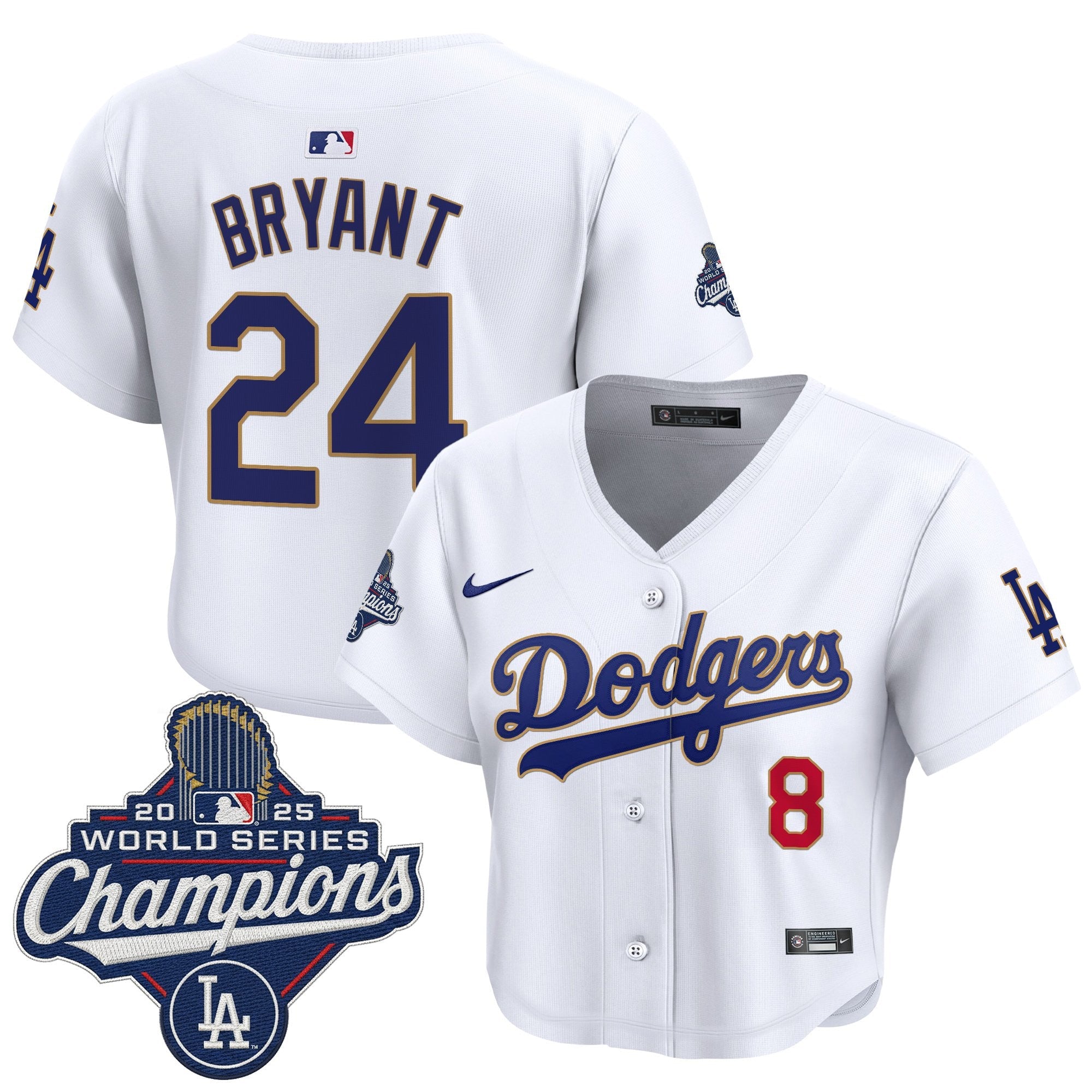 Women's Dodgers 2025 World Series Champions Patch Gold Trim Crop Top Baseball Jersey - All Stitched