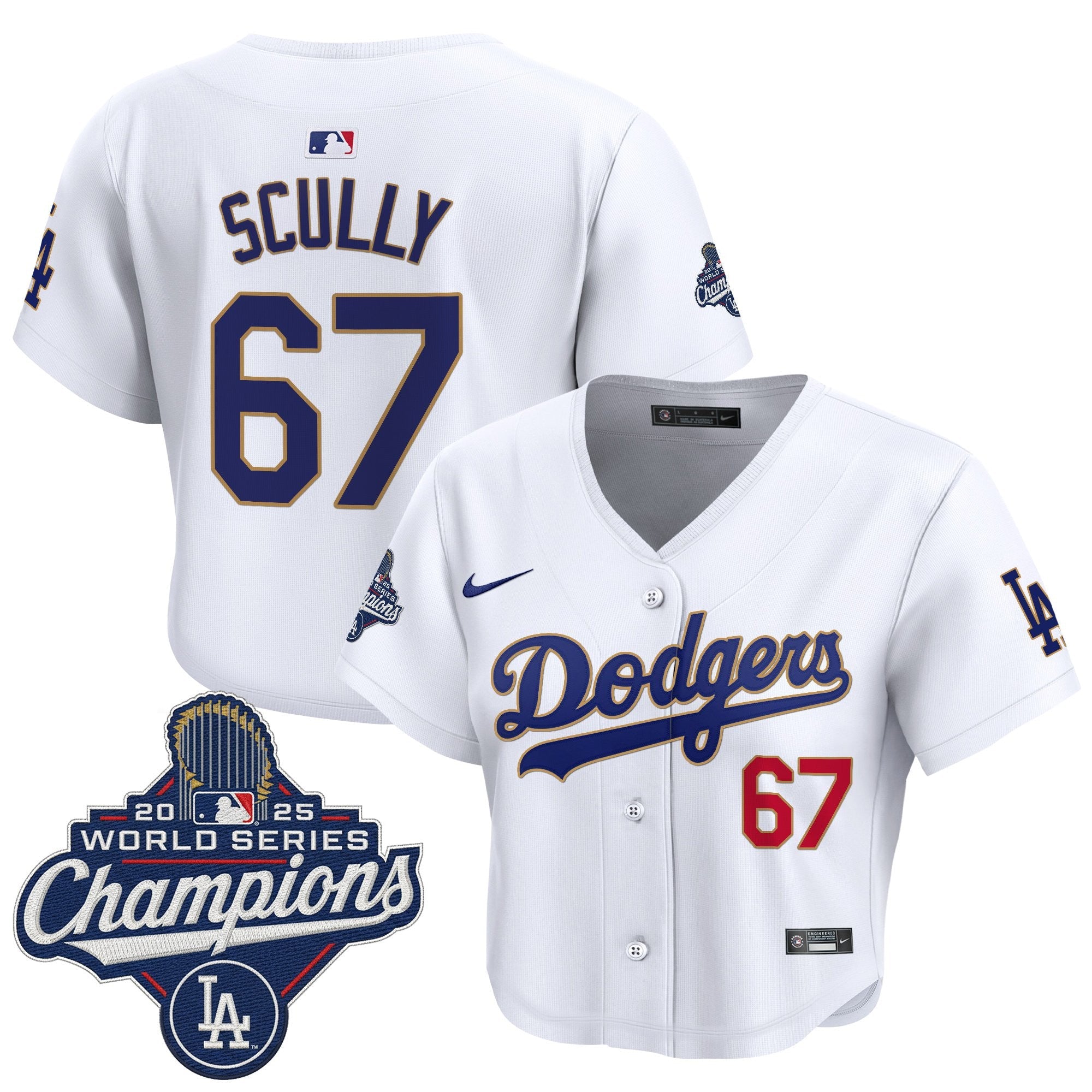 Women's Dodgers 2025 World Series Champions Patch Gold Trim Crop Top Baseball Jersey - All Stitched