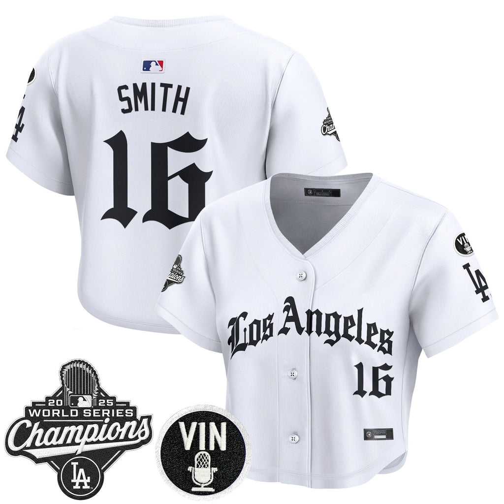 Women's Dodgers 2025 World Series Champions Crop Top Baseball Jersey - LA Gothic Edition - All Stitched
