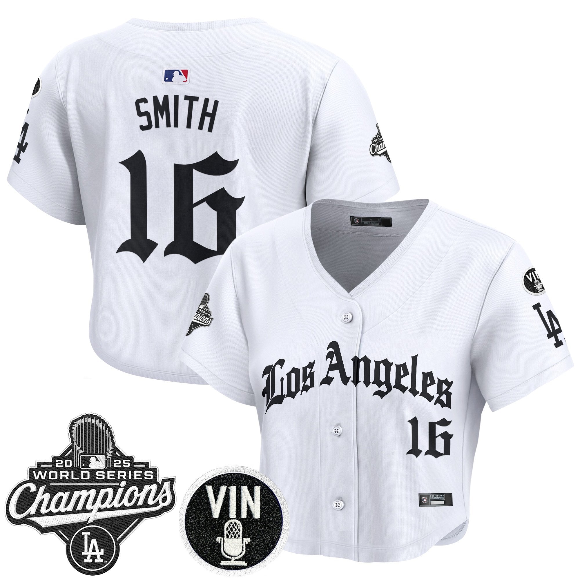 Women's Dodgers 2025 World Series Champions Crop Top Baseball Jersey - LA Gothic Edition - All Stitched