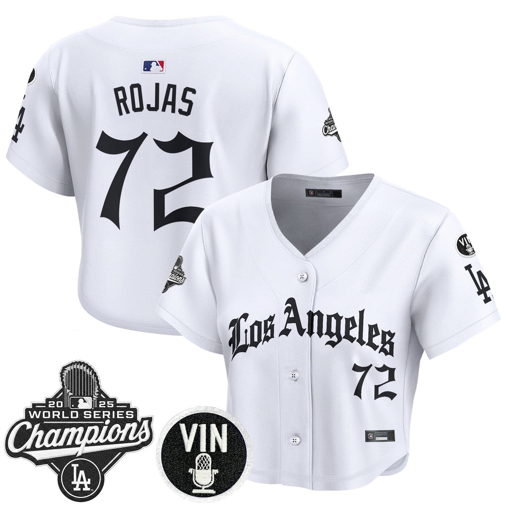 Women's Dodgers 2025 World Series Champions Crop Top Baseball Jersey - LA Gothic Edition - All Stitched