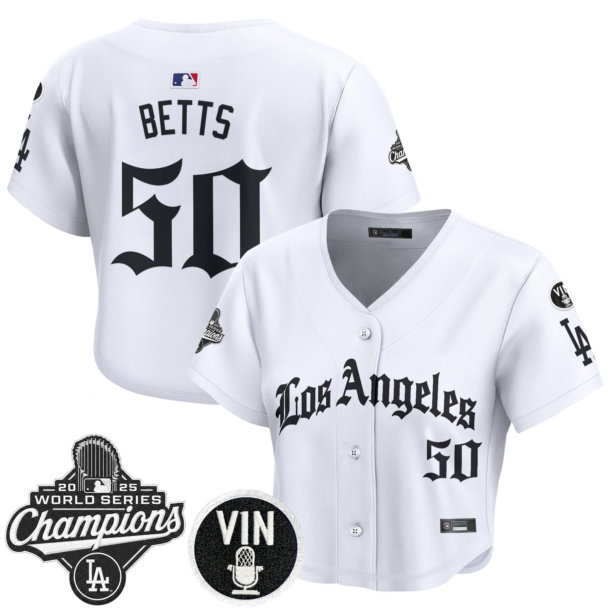 Women's Dodgers 2025 World Series Champions Crop Top Baseball Jersey - LA Gothic Edition - All Stitched