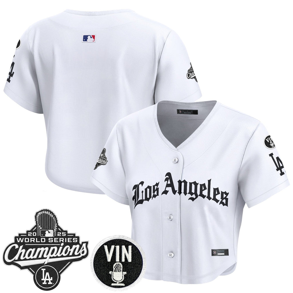 Women's Dodgers 2025 World Series Champions Crop Top Baseball Jersey - LA Gothic Edition - All Stitched
