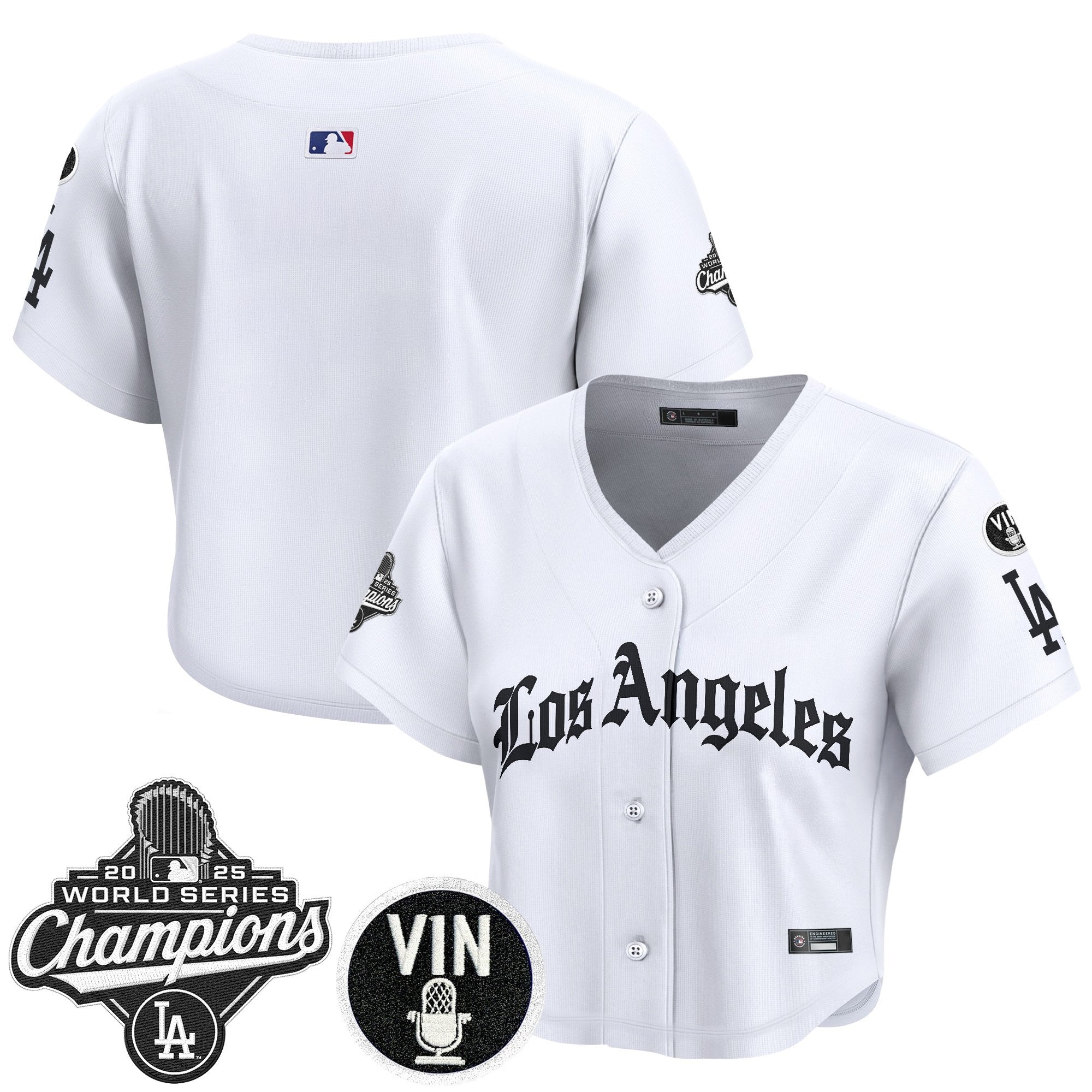 Women's Dodgers 2025 World Series Champions Crop Top Baseball Jersey - LA Gothic Edition - All Stitched