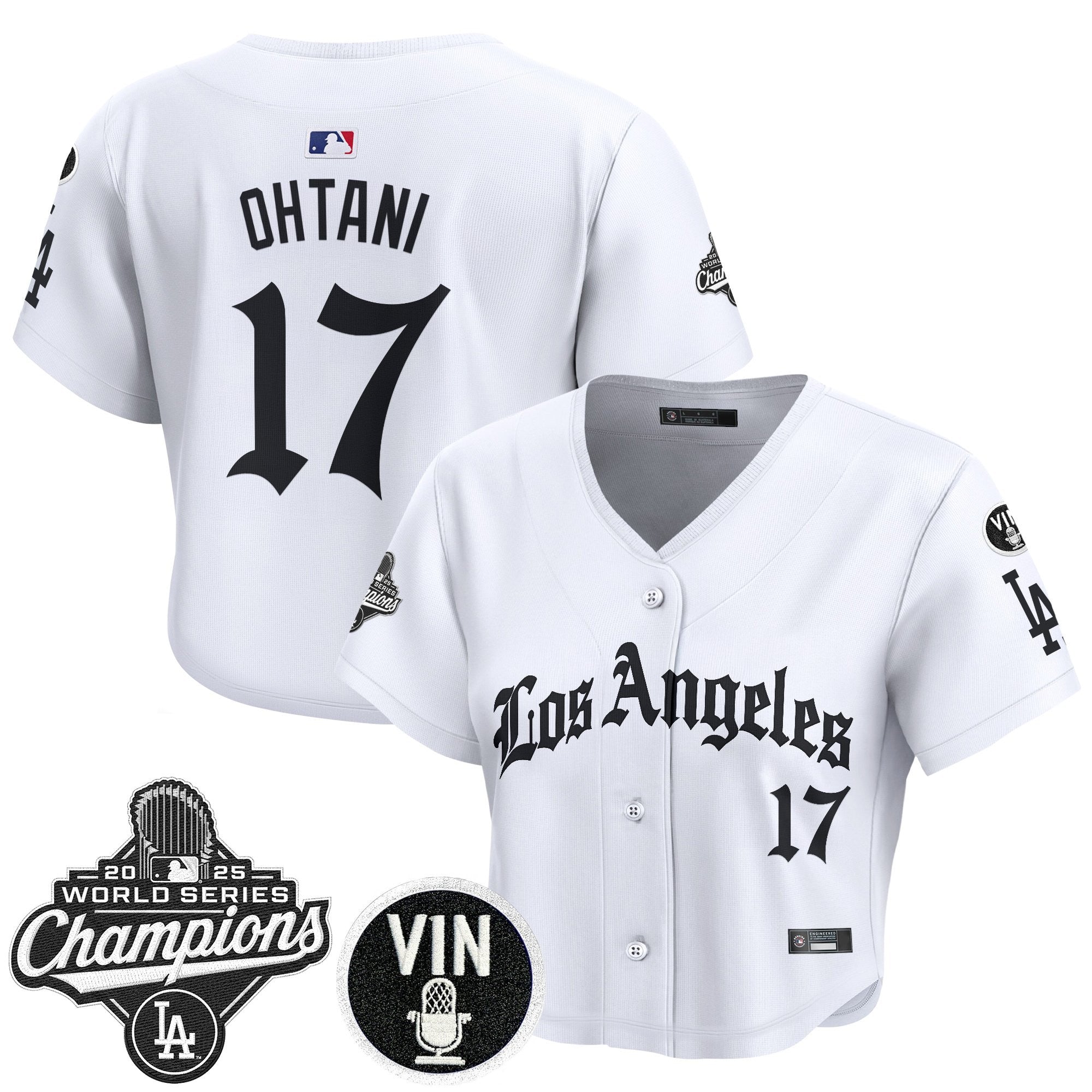 Women's Dodgers 2025 World Series Champions Crop Top Baseball Jersey - LA Gothic Edition - All Stitched