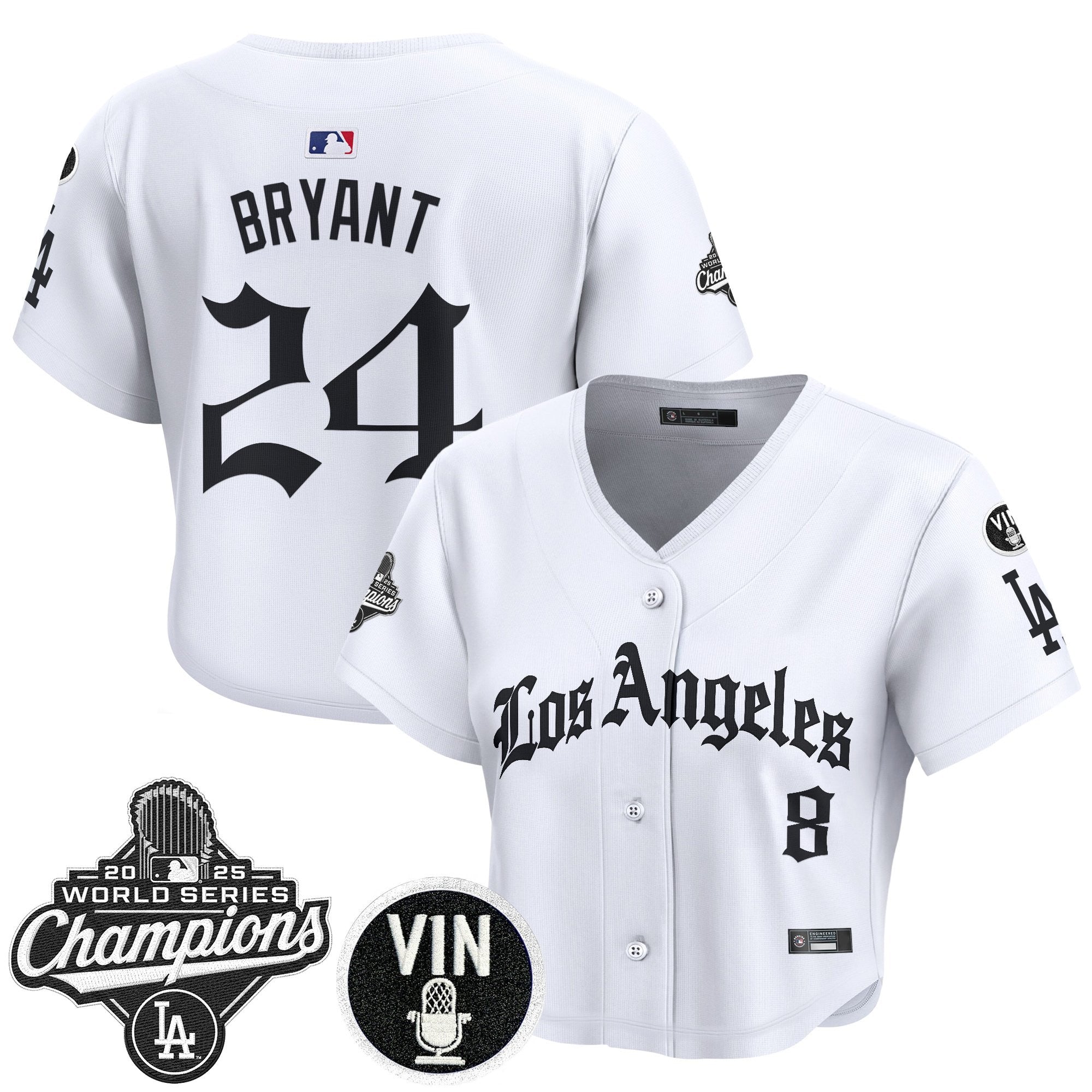 Women's Dodgers 2025 World Series Champions Crop Top Baseball Jersey - LA Gothic Edition - All Stitched