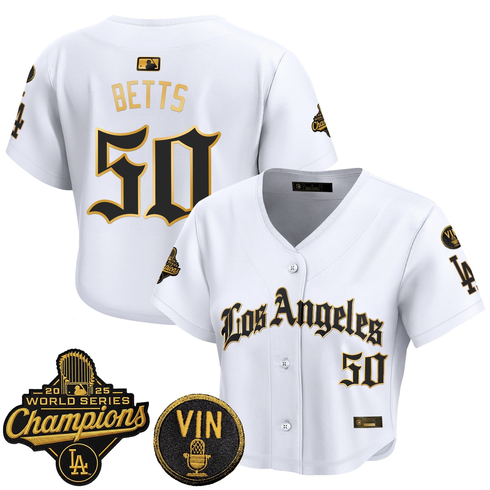 Women's Dodgers 2025 World Series Champions Crop Top Baseball Jersey - LA Gothic Edition - All Stitched