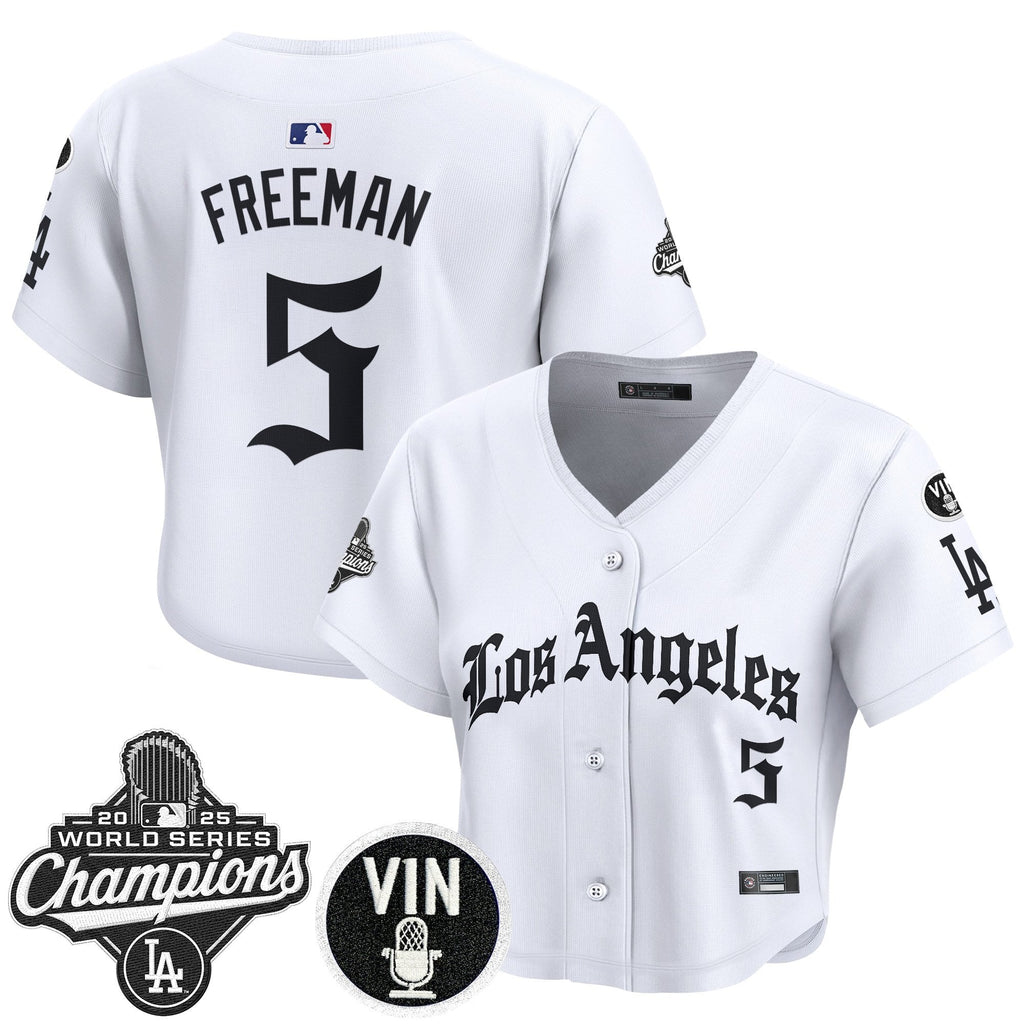 Women's Dodgers 2025 World Series Champions Crop Top Baseball Jersey - LA Gothic Edition - All Stitched