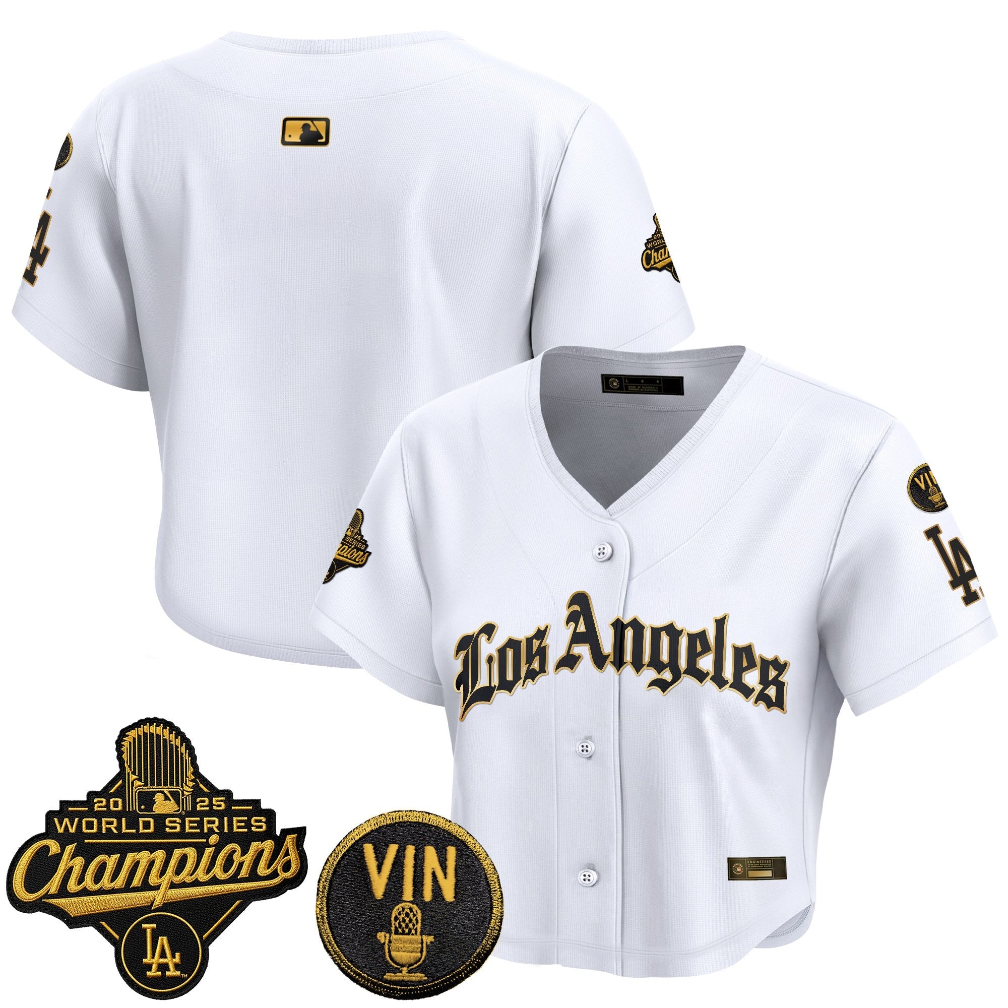 Women's Dodgers 2025 World Series Champions Crop Top Baseball Jersey - LA Gothic Edition - All Stitched