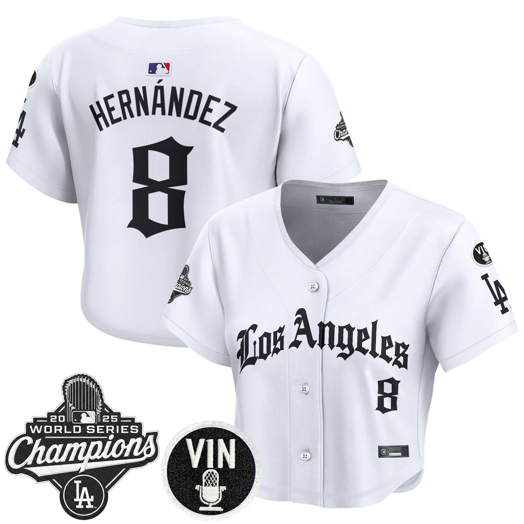 Women's Dodgers 2025 World Series Champions Crop Top Baseball Jersey - LA Gothic Edition - All Stitched