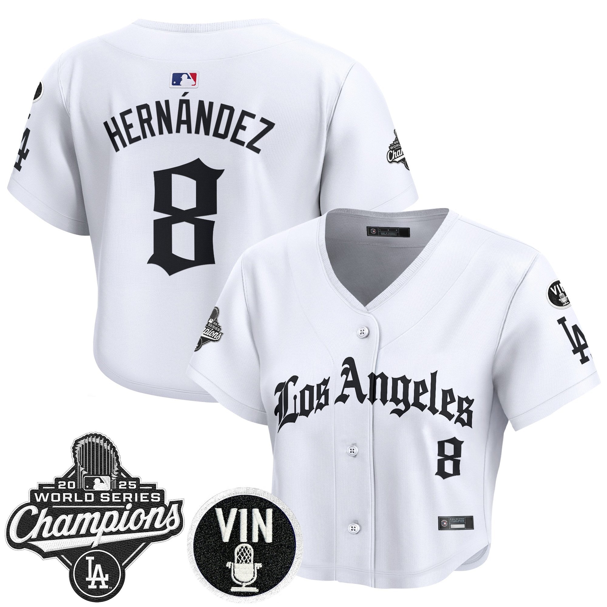Women's Dodgers 2025 World Series Champions Crop Top Baseball Jersey - LA Gothic Edition - All Stitched