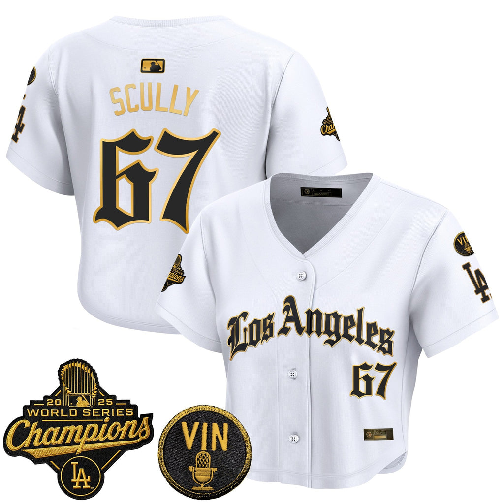 Women's Dodgers 2025 World Series Champions Crop Top Baseball Jersey - LA Gothic Edition - All Stitched