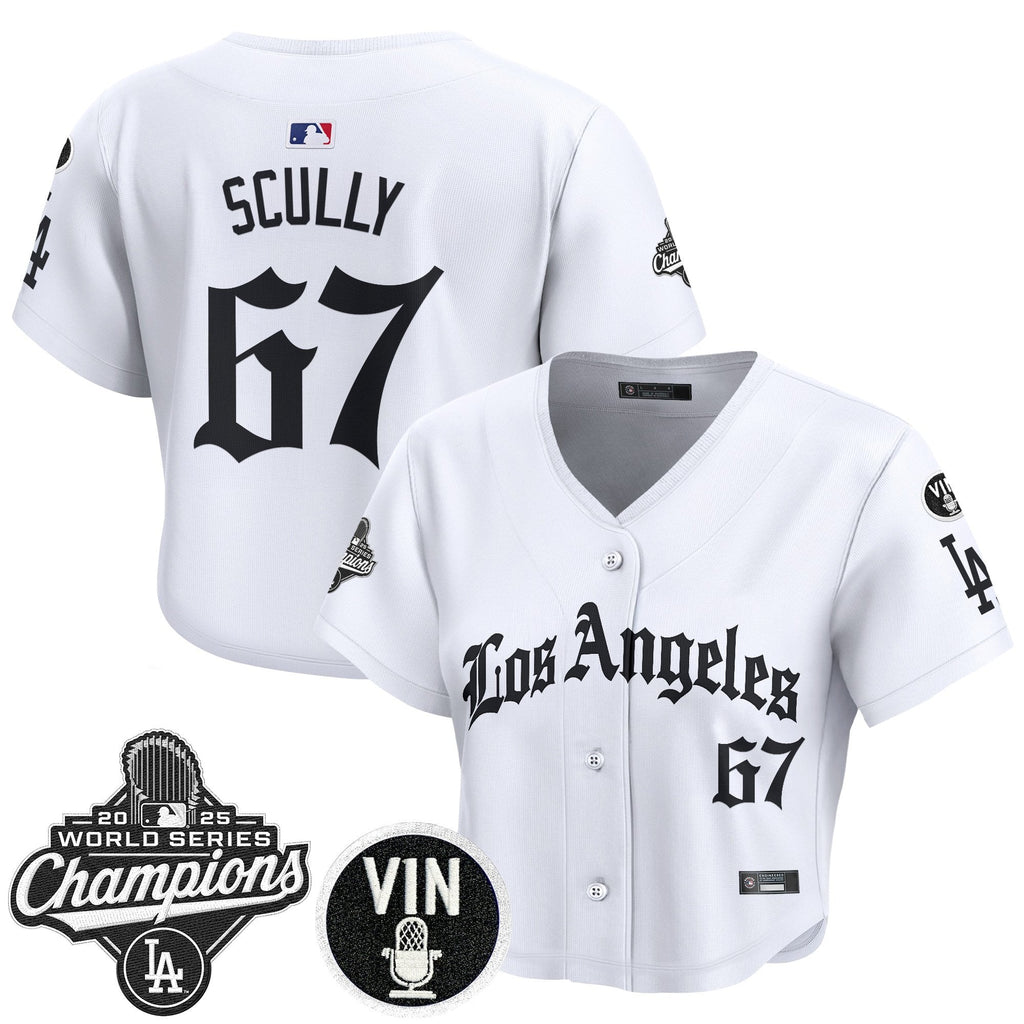 Women's Dodgers 2025 World Series Champions Crop Top Baseball Jersey - LA Gothic Edition - All Stitched