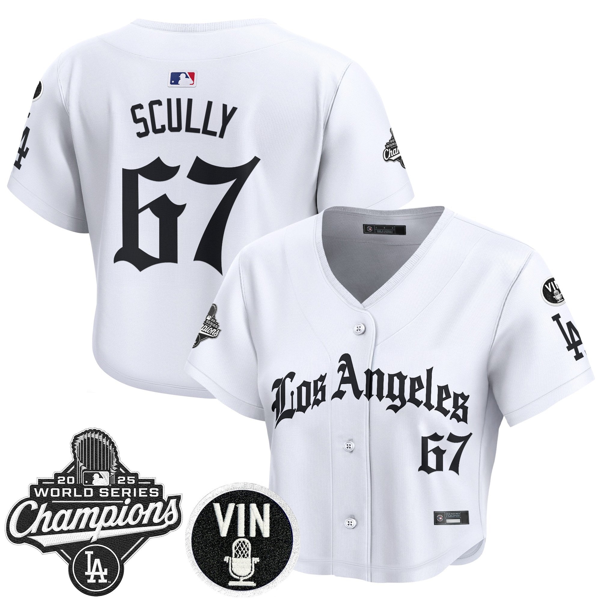 Women's Dodgers 2025 World Series Champions Crop Top Baseball Jersey - LA Gothic Edition - All Stitched