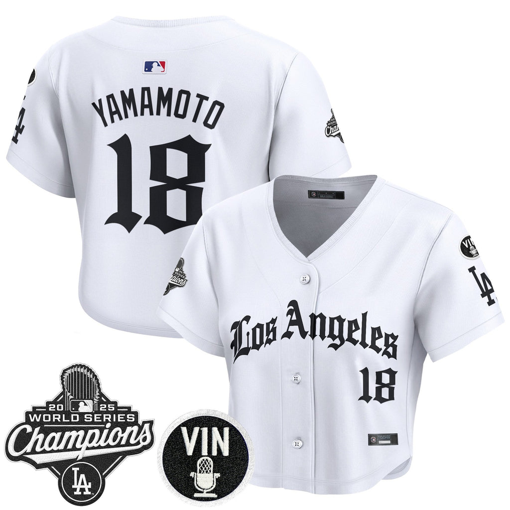 Women's Dodgers 2025 World Series Champions Crop Top Baseball Jersey - LA Gothic Edition - All Stitched