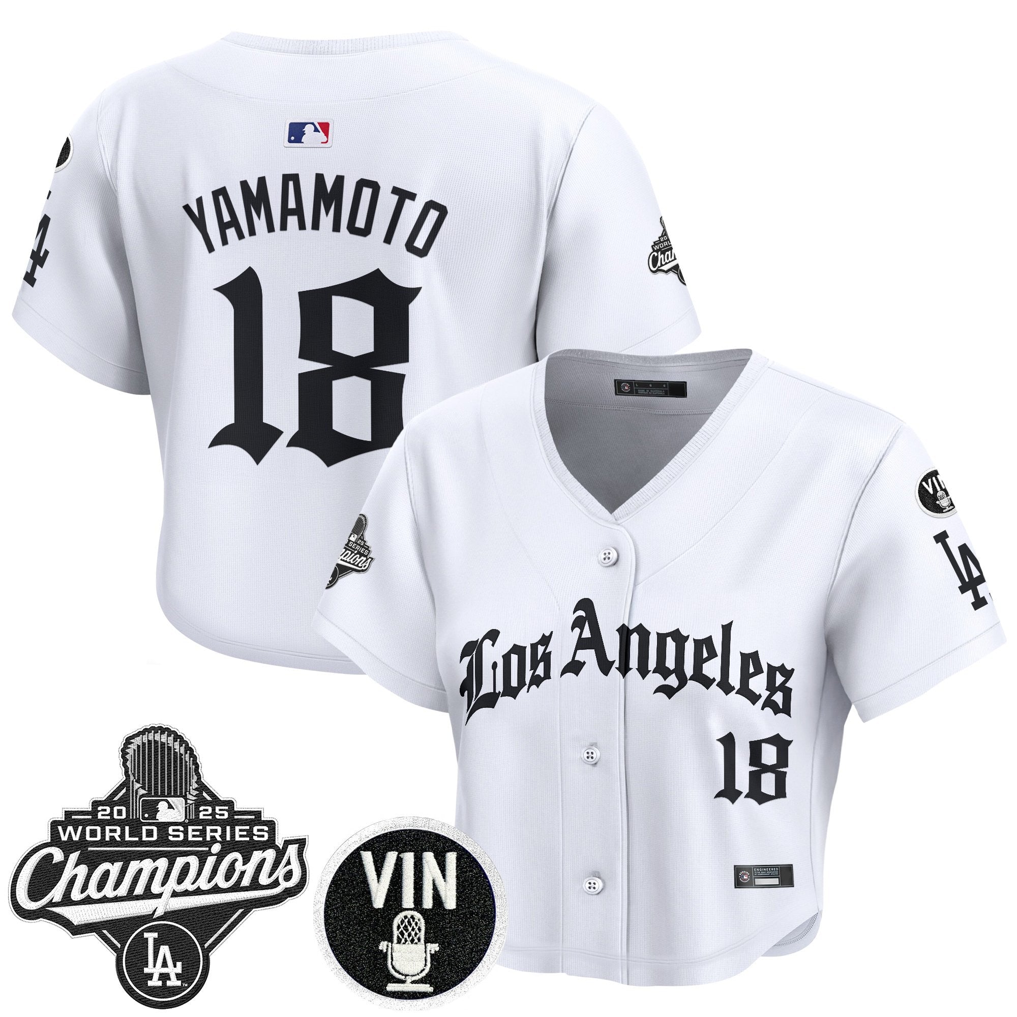 Women's Dodgers 2025 World Series Champions Crop Top Baseball Jersey - LA Gothic Edition - All Stitched
