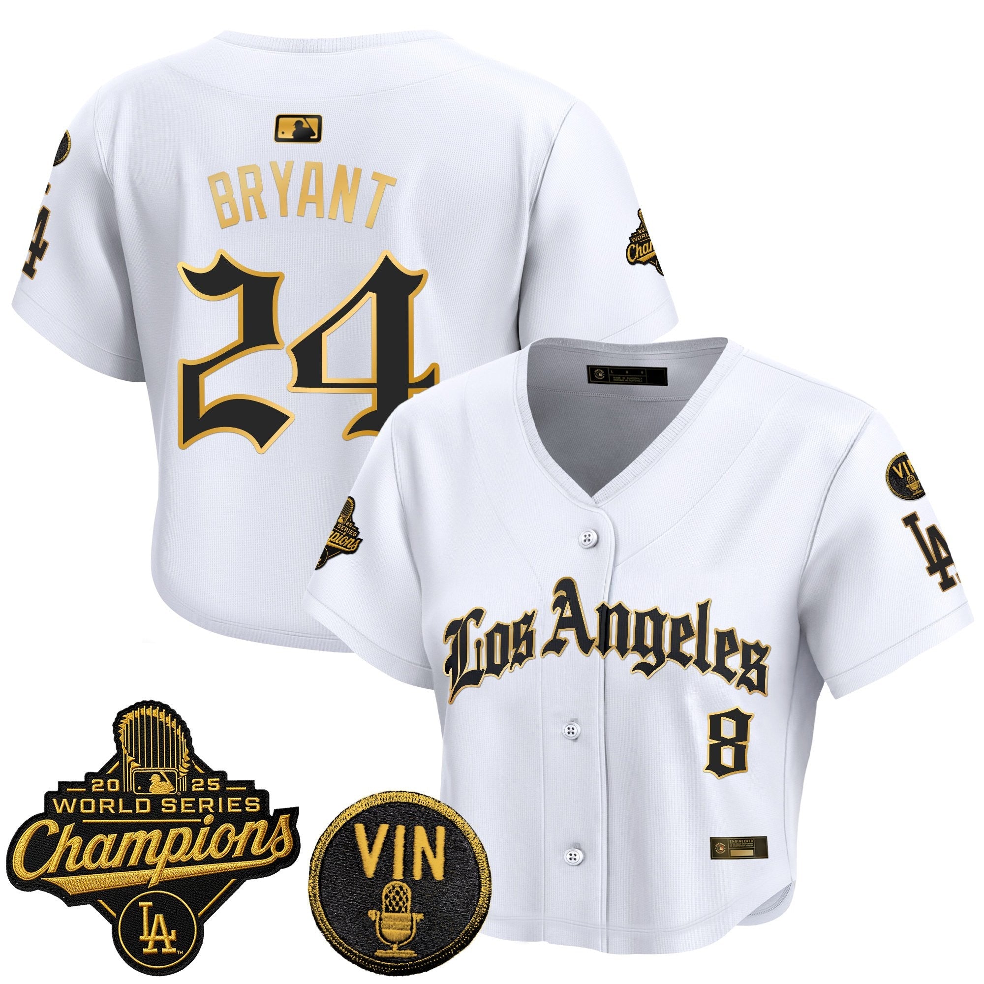 Women's Dodgers 2025 World Series Champions Crop Top Baseball Jersey - LA Gothic Edition - All Stitched