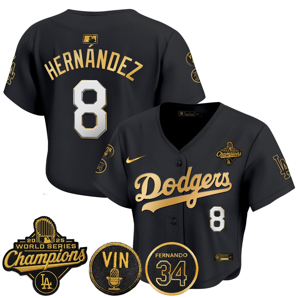 Women's Dodgers 2025 World Series Champions Crop Top Baseball Jersey - Vin Scully & Fernando Patch - All Stitched