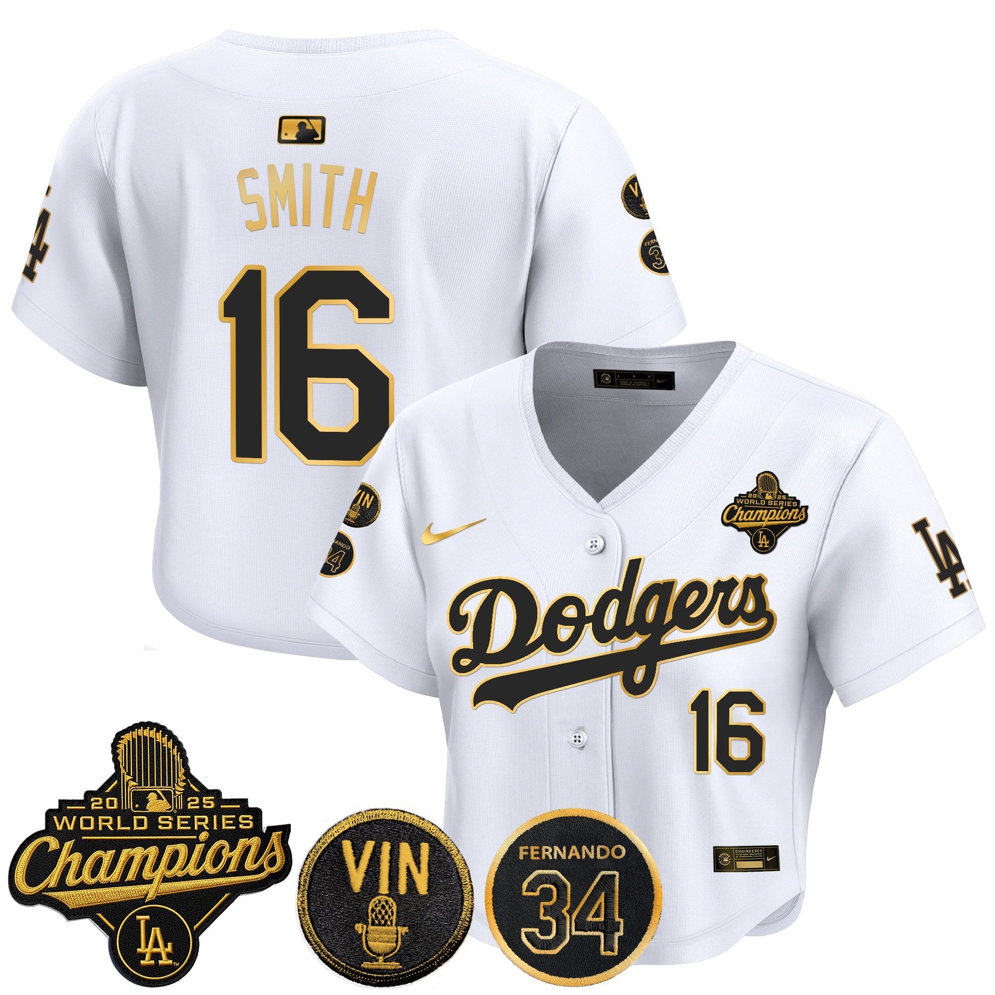 Women's Dodgers 2025 World Series Champions Crop Top Baseball Jersey - Vin Scully & Fernando Patch - All Stitched