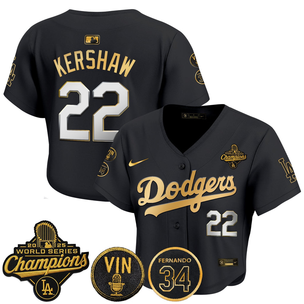 Women's Dodgers 2025 World Series Champions Crop Top Baseball Jersey - Vin Scully & Fernando Patch - All Stitched