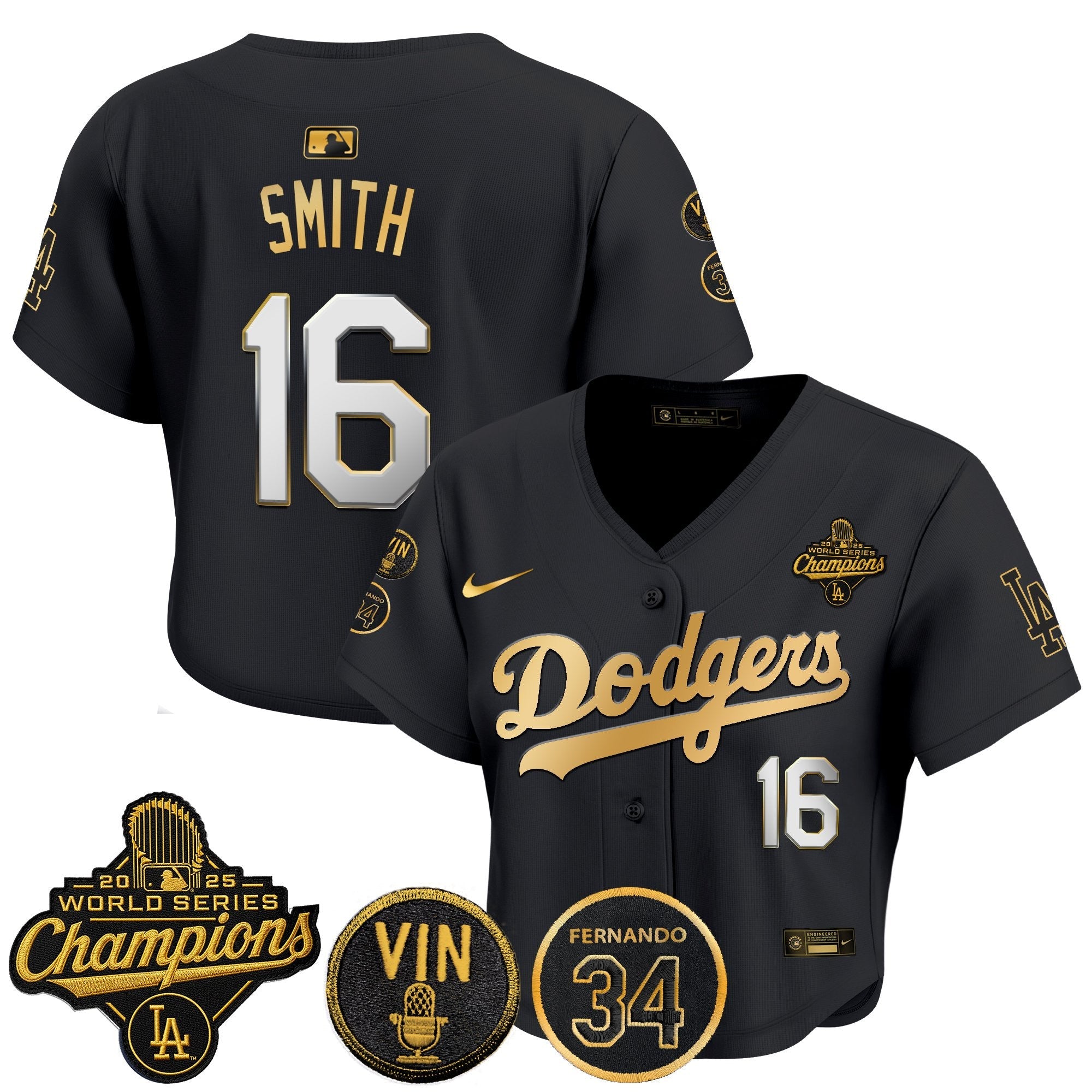 Women's Dodgers 2025 World Series Champions Crop Top Baseball Jersey - Vin Scully & Fernando Patch - All Stitched