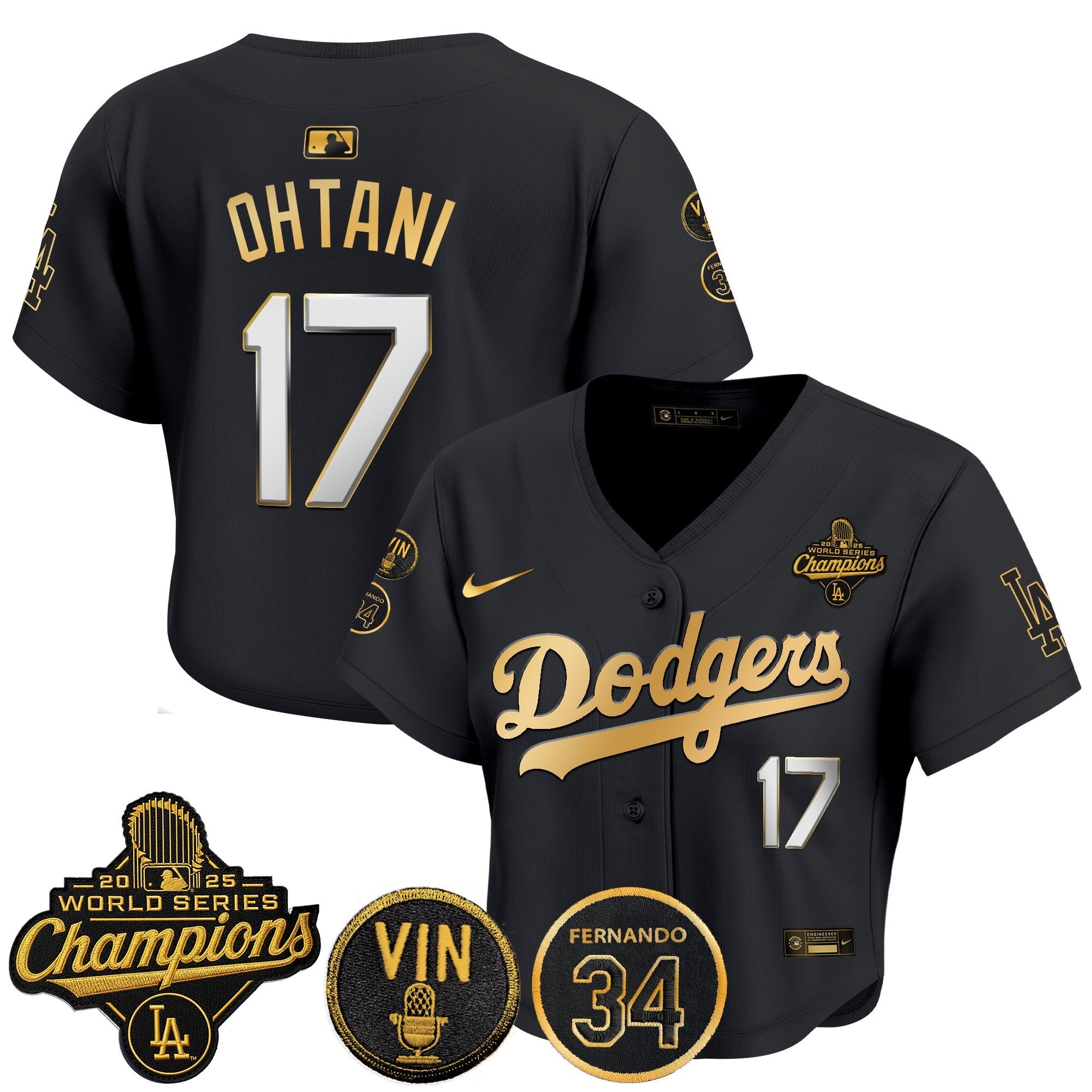 Women's Dodgers 2025 World Series Champions Crop Top Baseball Jersey - Vin Scully & Fernando Patch - All Stitched