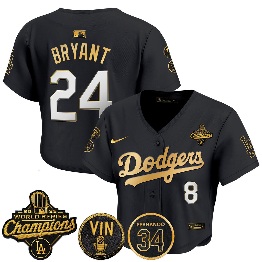 Women's Dodgers 2025 World Series Champions Crop Top Baseball Jersey - Vin Scully & Fernando Patch - All Stitched