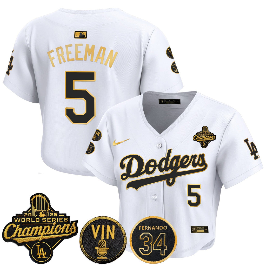 Women's Dodgers 2025 World Series Champions Crop Top Baseball Jersey - Vin Scully & Fernando Patch - All Stitched