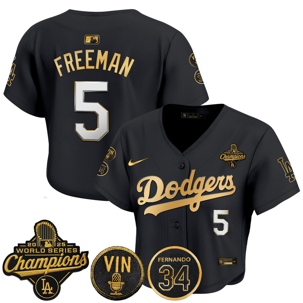 Women's Dodgers 2025 World Series Champions Crop Top Baseball Jersey - Vin Scully & Fernando Patch - All Stitched