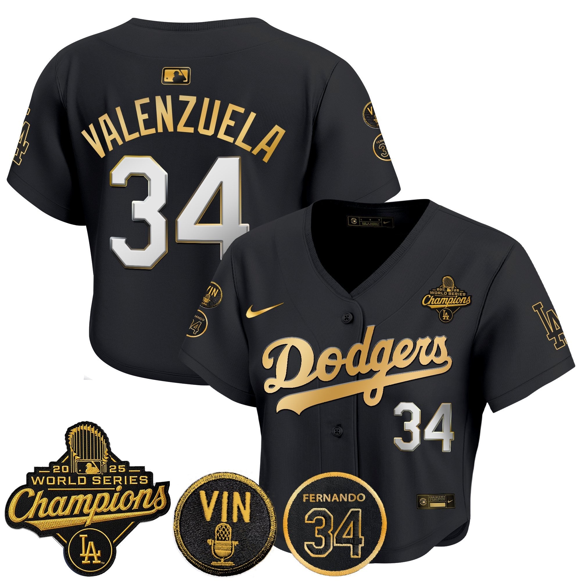 Women's Dodgers 2025 World Series Champions Crop Top Baseball Jersey - Vin Scully & Fernando Patch - All Stitched