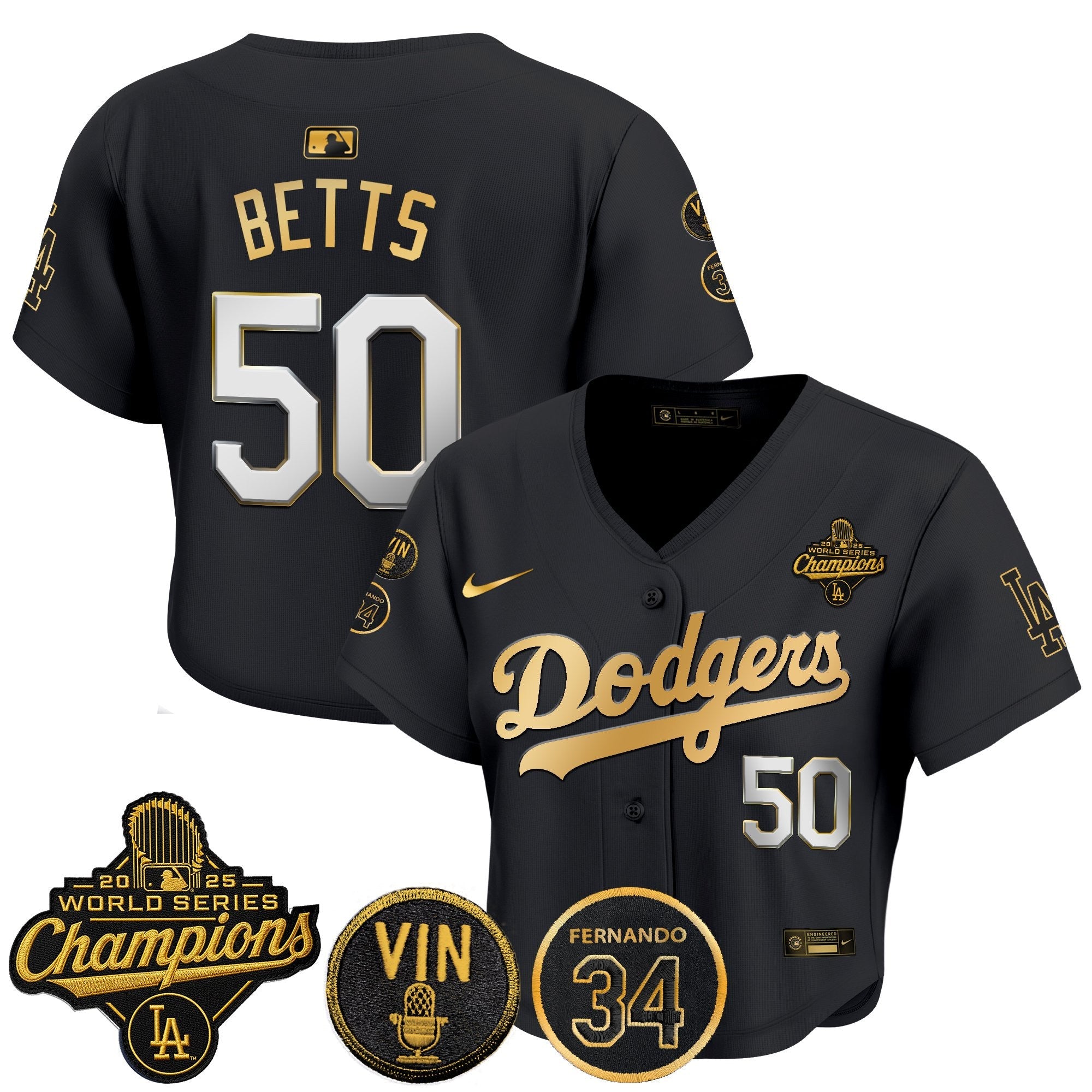 Women's Dodgers 2025 World Series Champions Crop Top Baseball Jersey - Vin Scully & Fernando Patch - All Stitched