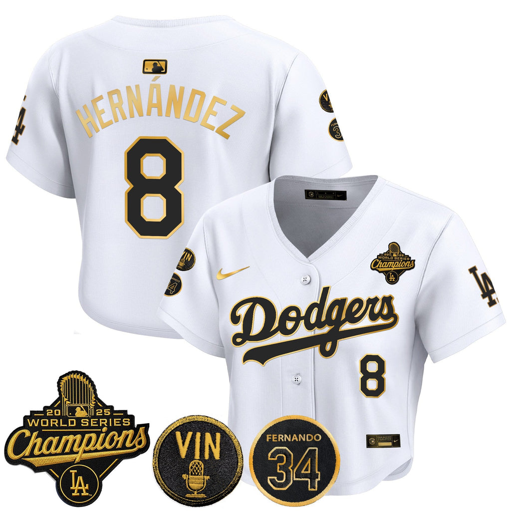 Women's Dodgers 2025 World Series Champions Crop Top Baseball Jersey - Vin Scully & Fernando Patch - All Stitched