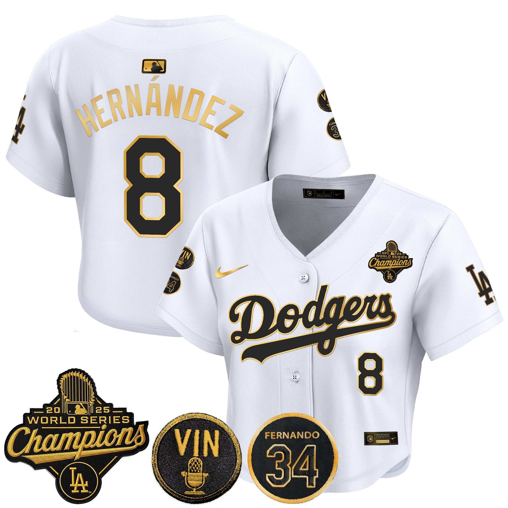 Women's Dodgers 2025 World Series Champions Crop Top Baseball Jersey - Vin Scully & Fernando Patch - All Stitched