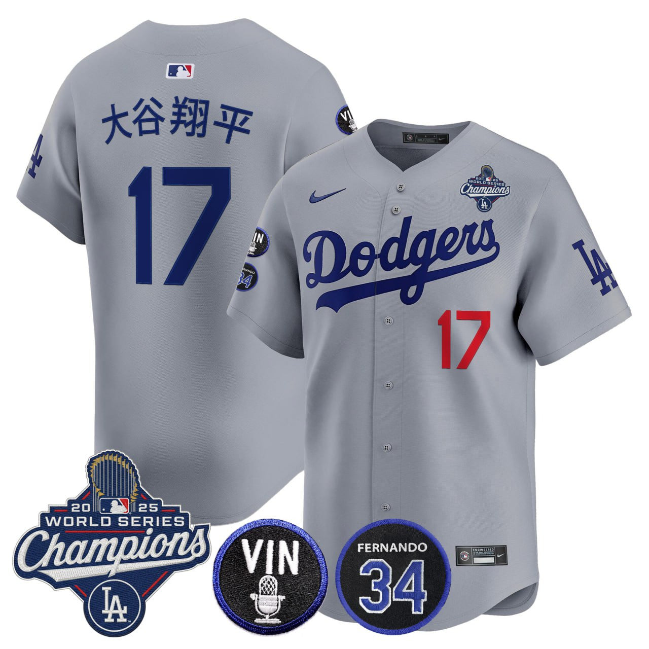 Men's Shohei Ohtani Dodgers 2025 World Series Champions Vapor Premier Limited Jersey - Vin Scully & Fernando Patch - All Stitched