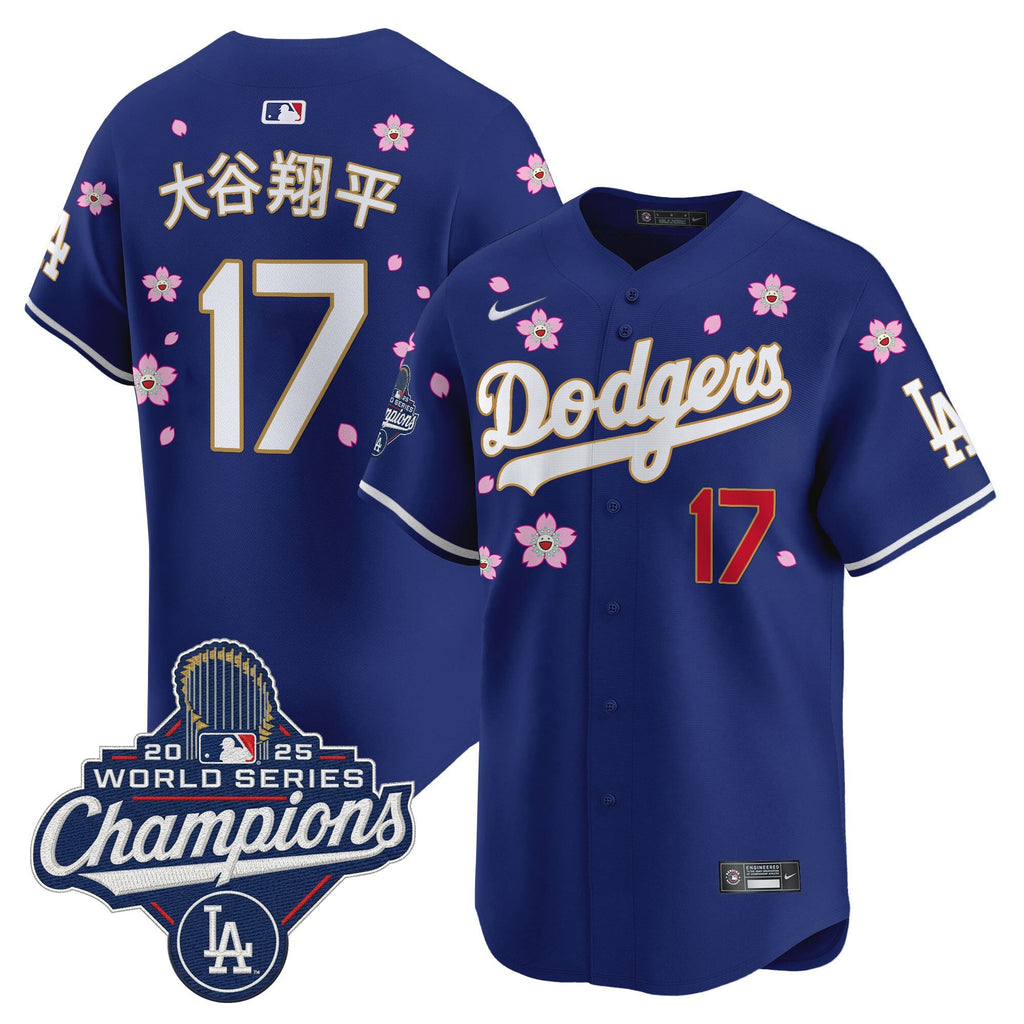 Men's Dodgers 2025 World Series Champions x Tokyo Series Gold Trim Vapor Premier Limited Jersey - Stitched