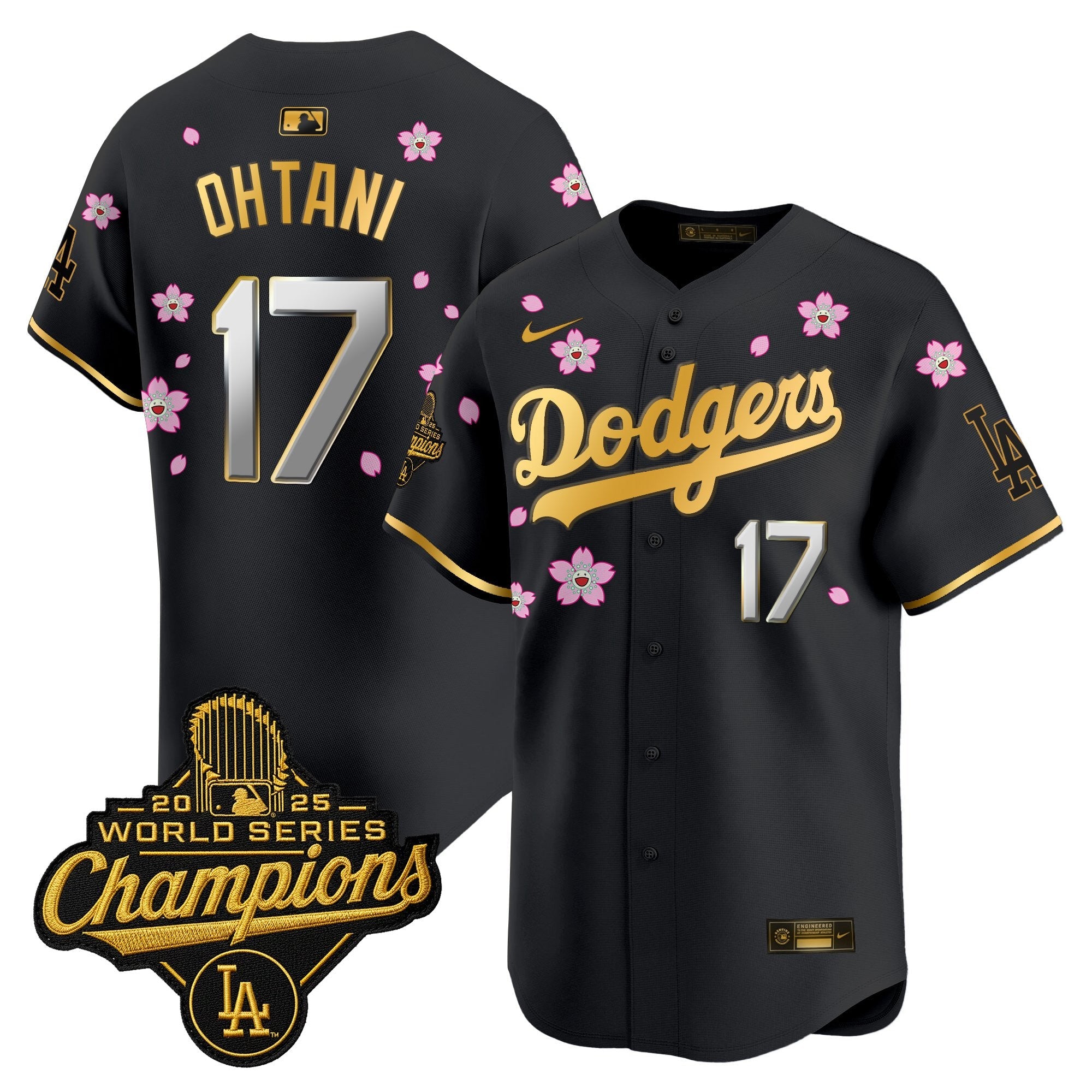 Men's Dodgers 2025 World Series Champions x Tokyo Series Gold Trim Vapor Premier Limited Jersey - Stitched