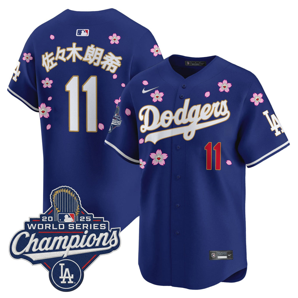 Men's Dodgers 2025 World Series Champions x Tokyo Series Gold Trim Vapor Premier Limited Jersey - Stitched