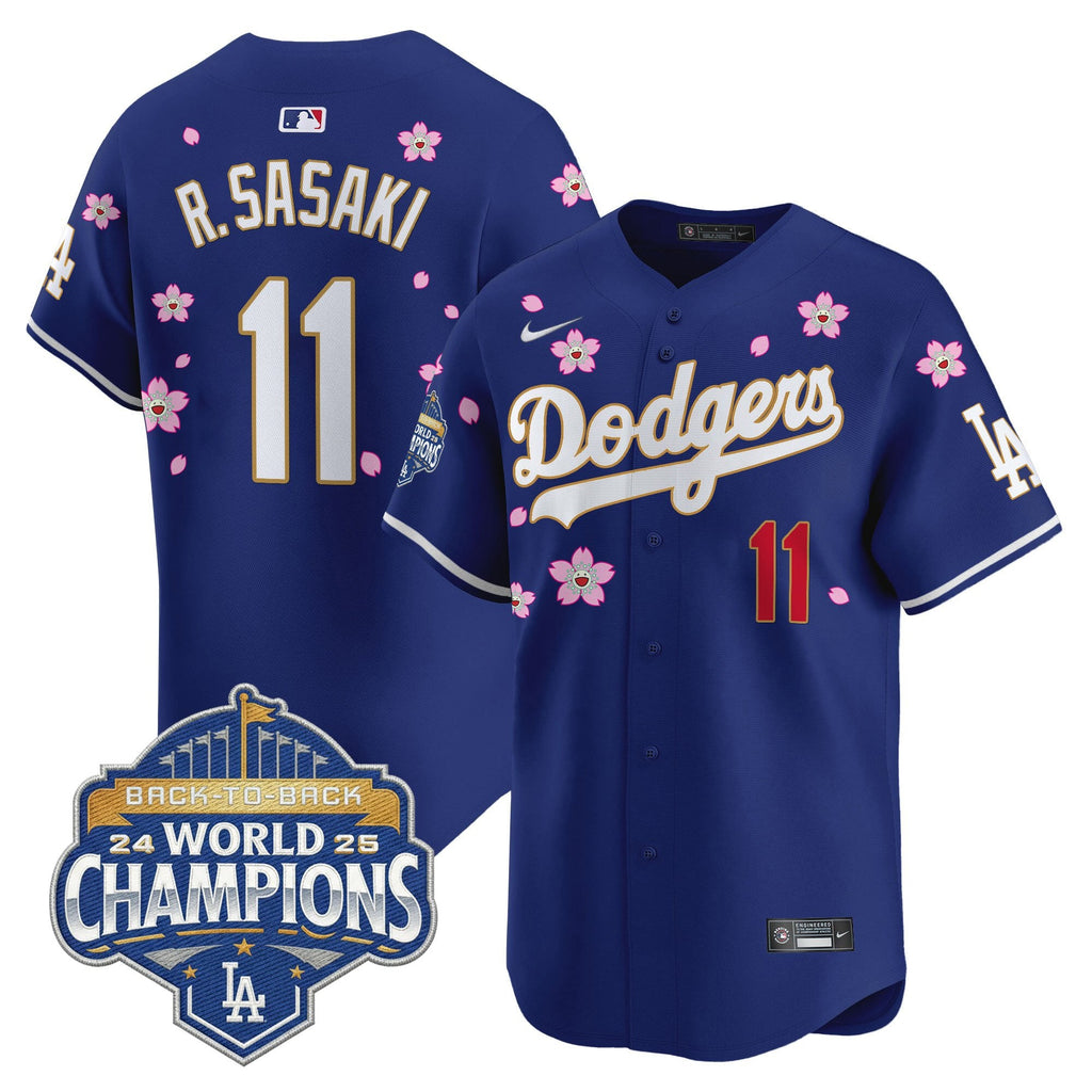 Men's Dodgers 2025 Back-To-Back Champions x Tokyo Series Gold Trim Vapor Premier Limited Jersey - Stitched