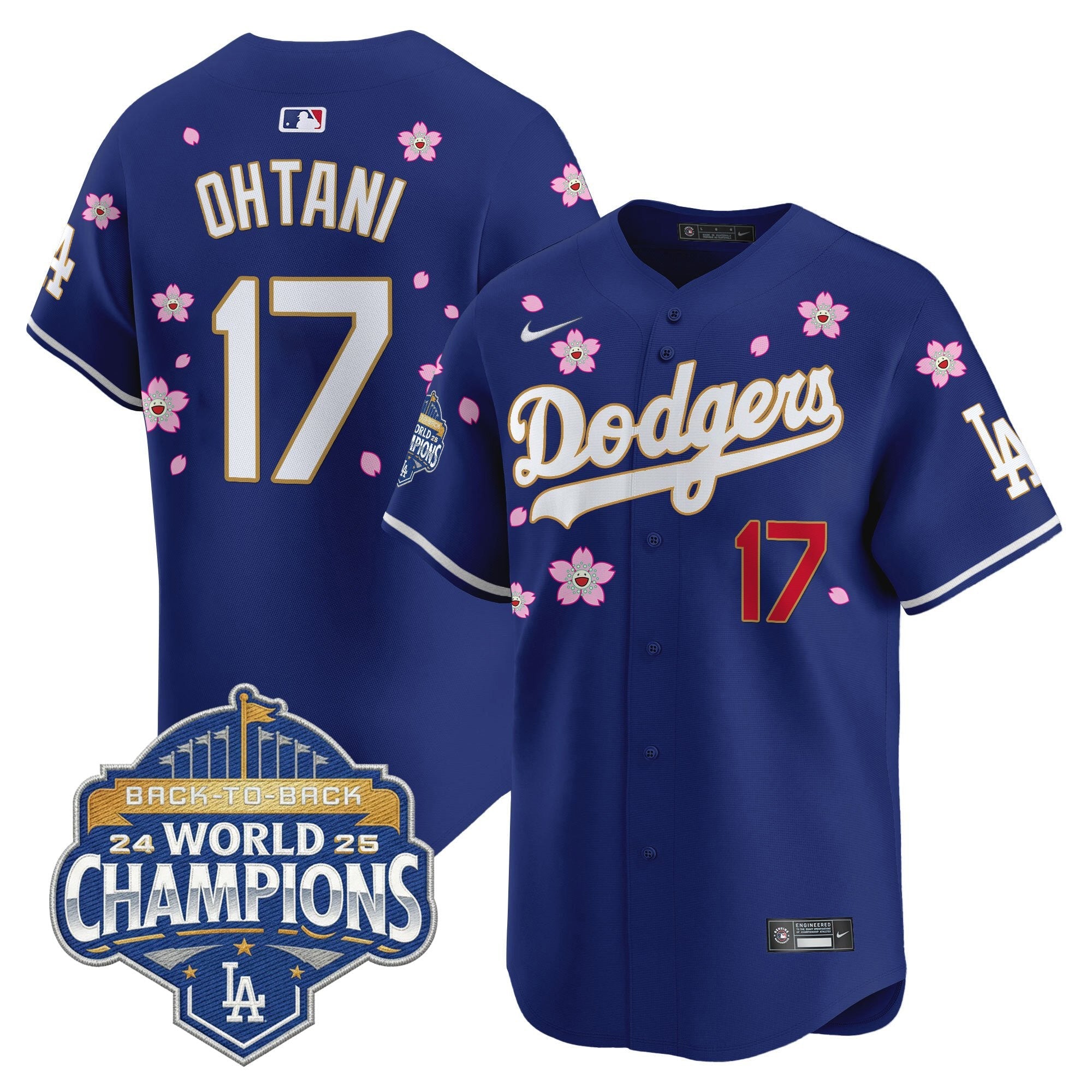 Men's Dodgers 2025 Back-To-Back Champions x Tokyo Series Gold Trim Vapor Premier Limited Jersey - Stitched