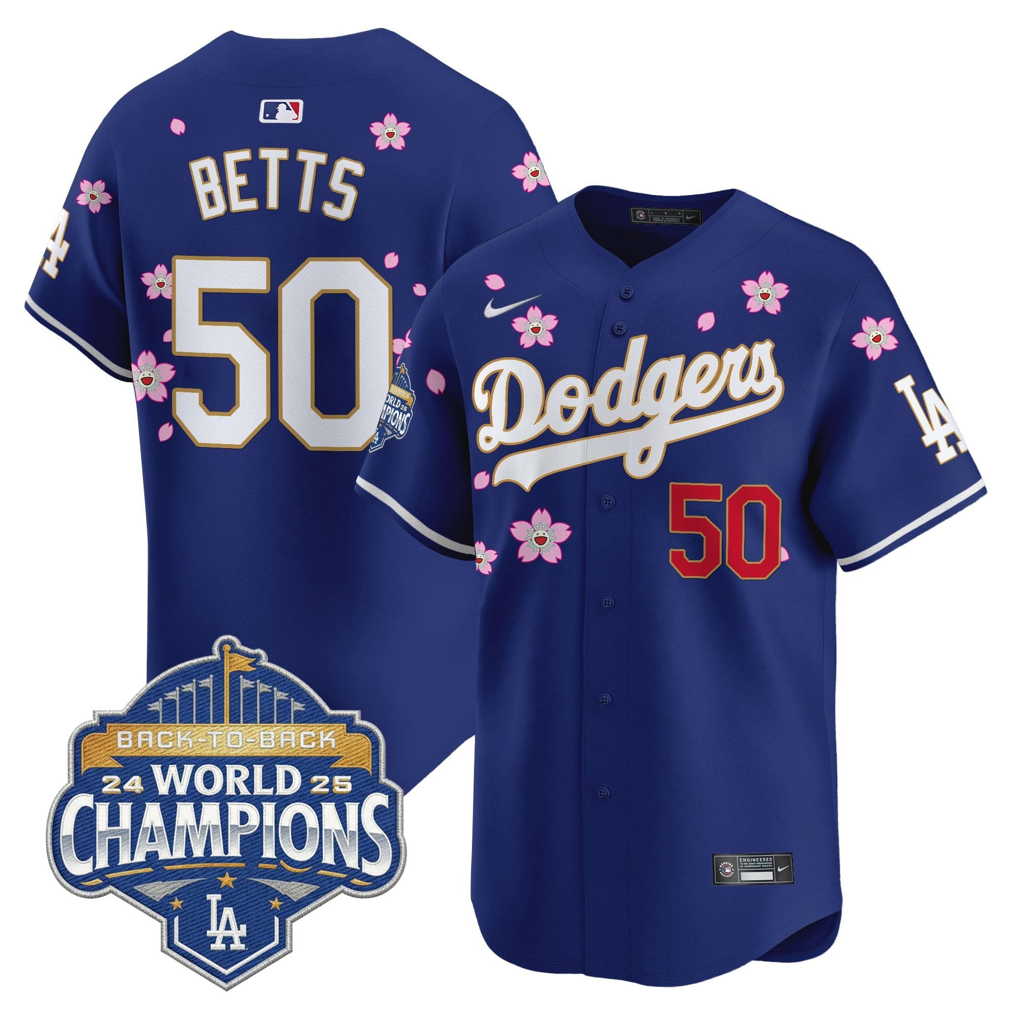 Men's Dodgers 2025 Back-To-Back Champions x Tokyo Series Gold Trim Vapor Premier Limited Jersey - Stitched
